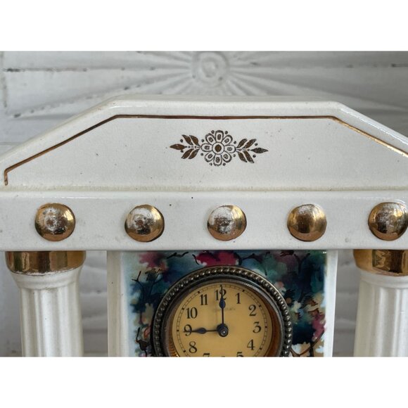 Antique German Mechanical Mantle Clock Pillars Hand Painted Porcelain Not Workin - Picture 4 of 15